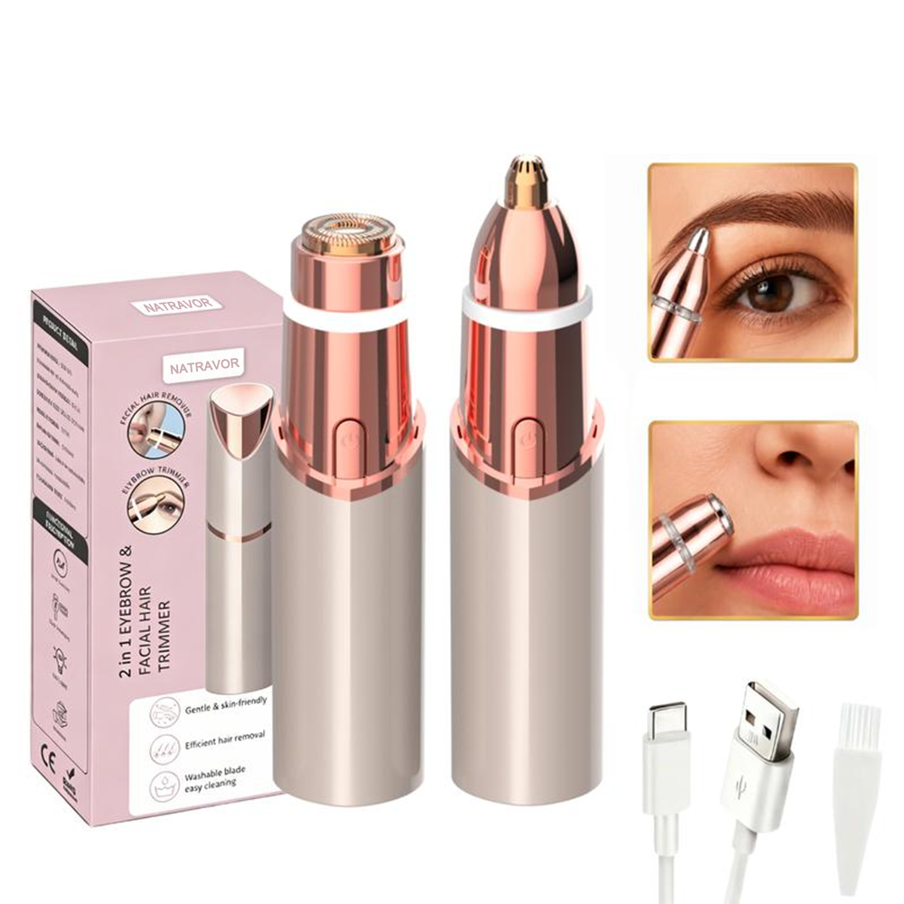NATRAVOR SmoothTouch 2-in-1 Facial & Brow Trimmer-Rechargeable Precision Hair Remover for Face, Lips & Eyebrows