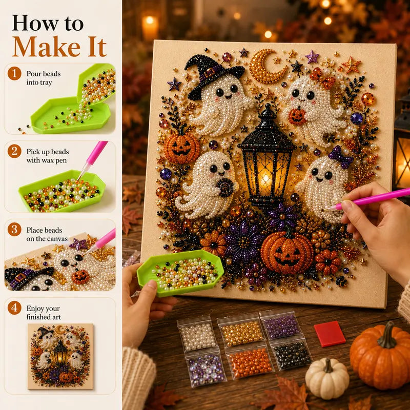 Halloween Pearl Art DIY Kit – Turn Tiny Pearls into Spooky-Cute Magic